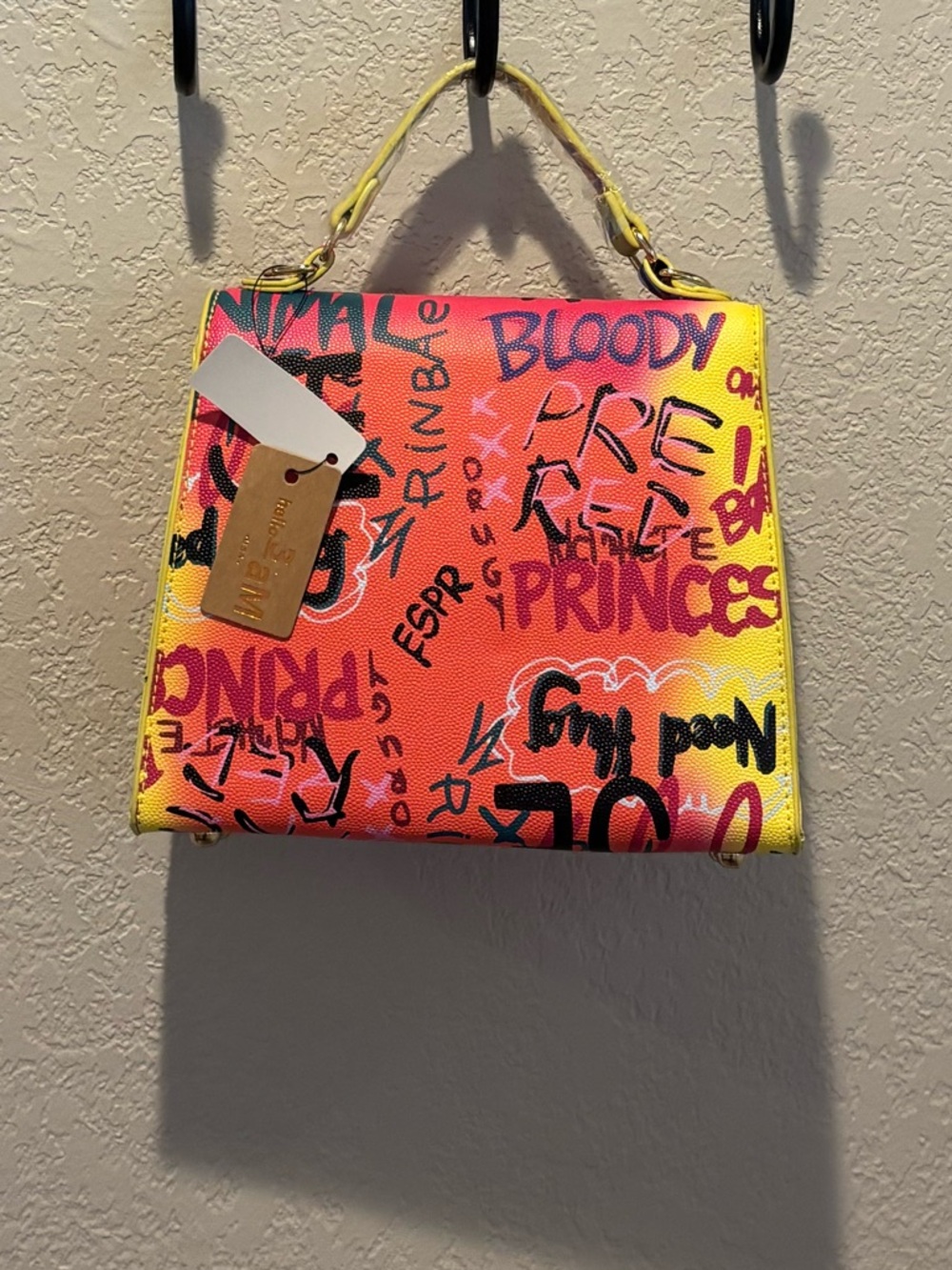 Graffiti Print Yellow-Pink Crossbody Bag
